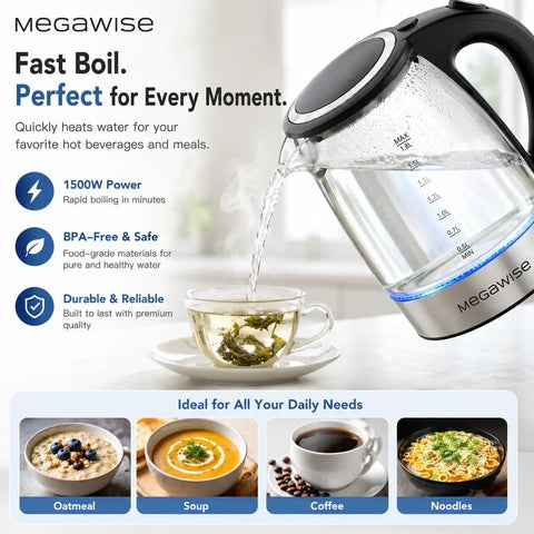 One Point Eight Liter Electric Kettle With Fast Boil And Auto Shut Off Boil Dry Protection 360 Degree Swivel Base Stainless Steel Water Boiler
