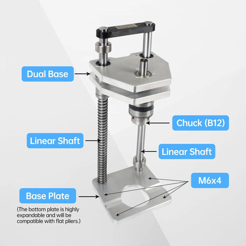 300mm Stroke Drill Press Stand With 6061 Aluminum Alloy Vertical Drill Guide showing dual base and linear shaft