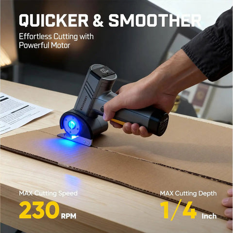 Upgraded Brushless Cordless Electric Cutting Tool With Led Display And Flexible Blade, Power Scissors cutting through cardboard.
