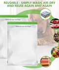 Front view of two 12x20 inch reusable dual zip Odor Proof Storage Bags with illustrations of possible contents