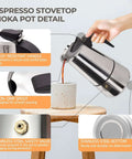 Stainless Steel 12 Cup Moka Pot Espresso Maker For Stovetop Brews Like A Boss Italian Classic Style Cafetera Coffee Pot shown in use
