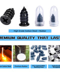 57 Piece Tire Plug Kit With Tire Repair Rubber Nails Screwdriver And Valve Core Tool Kit showing rubber nails and packaging