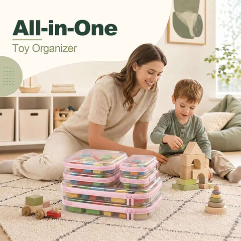 Straight Up Tough Clear Hard Shell Zipper Cases Six Piece Set With Two Large Medium And Small Sizes For Travel Beauty And Everyday Carry In Fresh Pink Heavy Duty Storage Pouches in a living room with a mother and child.