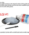 Front view of FOTU 661 brake caliper guide pin grease jar with spatula and small brush, high-temperature lubricant