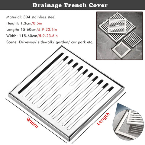 Rock Solid Removable Square Trench Drain Cover With Frame Crafted From Premium 304 Stainless Steel, 15-60cm size.