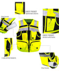 Hi Vis Reflective Safety Vest With 3M Strips, Black Knitted Vest, 10 Pockets, Job Site Ready Workwear, pocket detail, extra large