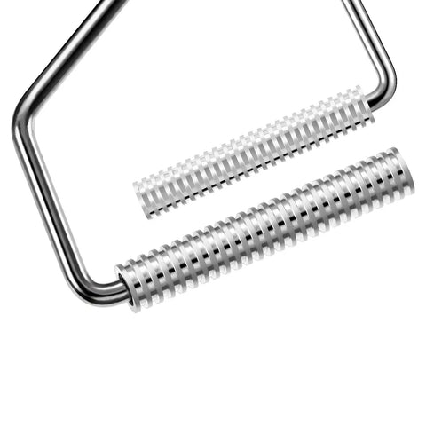 Close-up of the Paddle Tool For Fiberglass Laminating Bubble Roller With Aluminum Head, showing ridged rollers and metal frame detail.