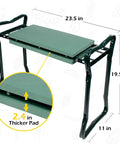 Folding Garden Kneeler Stool With 8 Inch Wide Kneeling Pad And Tool Pouch For Planting And Gardening, dimensions labeled