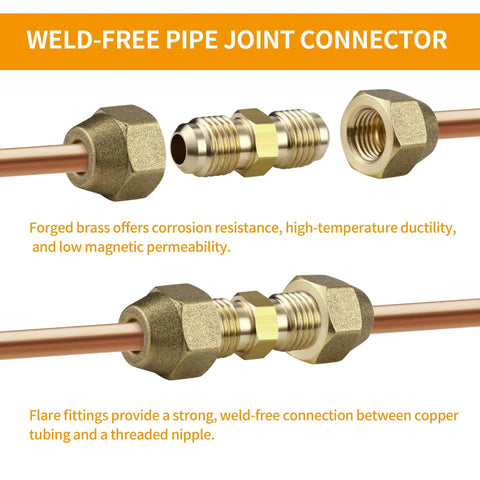 Two Pack Copper Pipe Extension Joints For HVAC AC One Quarter Inch And Three Eighths Inch Coupling Adapters With Flare Nuts No Weld