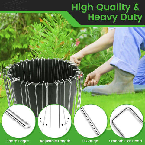 200 Pack 6 Inch U Shaped Landscape Staples With Hook 11 Gauge Heavy Duty Galvanized Garden Stakes Rustproof Ground Pins
