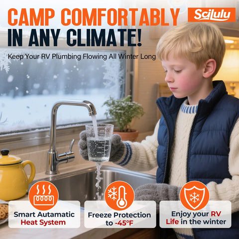 Scilulu 30ft heated RV water hose; freeze protection to -45°F, lead-free & BPA-free