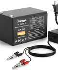 Portable 12V 15Ah LiFePO4 Battery With Charger For Trolling Motors, Solar And Wind Power, 12.8V, shown with cables