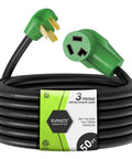 50 Foot Dryer Extension Cord, 30 Amp NEMA 10-30P To 10-30R, 125V 250V Waterproof PVC Jacket, ETL Listed, coiled with green connectors