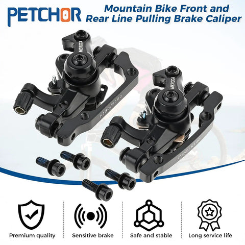 Heavy Duty Mechanical Disc Brake Set Front And Rear Calipers For MTB Road Bike showcasing aluminum housing and caliper details.