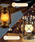 Two Pack Battery Powered LED Bronze Vintage Lanterns With Remote Control Dual Lighting Modes displayed showing flame and ambient glow.