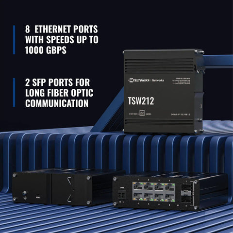 Industrial Managed Ethernet Switch With 8 Gigabit Ports And 2 SFP Ports on industrial background