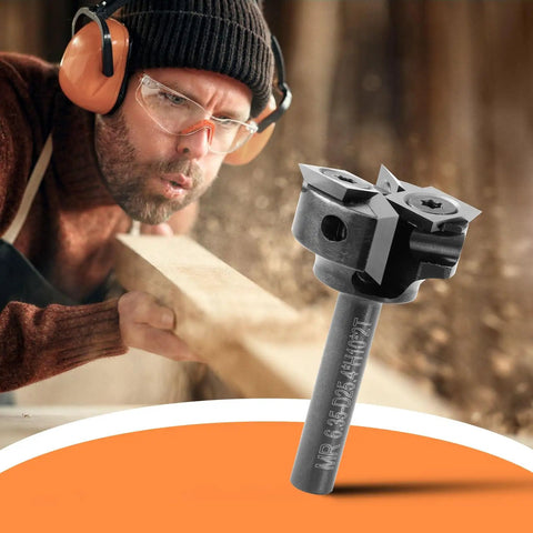 Man working with CNC Spoilboard Surfacing Router Bit With One Quarter Inch Shank And One Inch Cutting Diameter Four Flute Insert Carbide