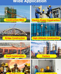 Image of wide application scenes for Adjustable Stackable Helmet Storage Box With Wheels 32 Grids And 8 Layers Floor Standing Hard Hat Organizer For Construction Sites Garage Workshop And Factory Organization And Head Protection Gear Pro Grade, including construction sites, factories, and more.