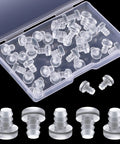 Forty Pack Clear Glass Table Bumper Pads With Five Millimeter Stem For Furniture And Cabinet Setup showing transparent cushioning pads in a case.