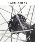 Close-up of J-bend hub with European Made 14G Stainless Steel Bike Spokes 36 Pack With Brass Nipples J Bend Heavy Duty Rust Resistant Replacement Kit