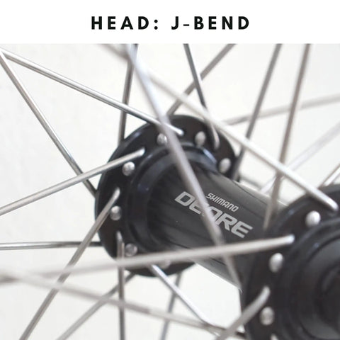 Close-up of J-bend hub with European Made 14G Stainless Steel Bike Spokes 36 Pack With Brass Nipples J Bend Heavy Duty Rust Resistant Replacement Kit
