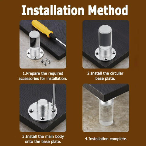 Installation method for Adjustable Acrylic Furniture Legs Set For Cabinets Coffee Tables End Tables Beds Waterproof And Heavy Duty