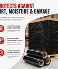Heavy Duty Black 18 Inch Stretch Wrap 80 Gauge 20 Pack For Moving Furniture Protection And Pallet Wrapping, pallet wrapped in black film