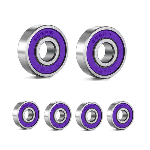 ABEC 9 Chrome Steel Skateboard Bearings 16 Pack For Longboards Skates Scooters And Roller Skates Purple Color Pre Lubricated Close-up