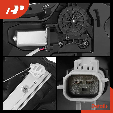 Close-up of Rear Right Passenger Window Regulator With 2 Pin Plug Motor For Dodge Ram 1500 2009 2020 Replacement Lift OE Style