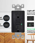Heavy Duty Black GFCI Outlet 15 Amp Top Shelf GFI Electrical Receptacle showing reset and test buttons with LED indicators.