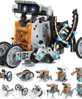 14-In-1 Solar Powered Robot Kit For Kids A Hands On STEM Building Toy With Gears Wheels Shafts And Plates Create 14 Robots From Beginner To Advanced From Wagging Tail Dog To Running Beetle And Walking Crab, assembled robot model with wheels
