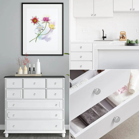 4 Pack Satin Brushed Nickel Round Mushroom Cabinet Knobs For Kitchen Bath And Closet Cabinets With On Trend Satin Finish And Easy Install Hardware Durable Zinc Alloy on white cabinets