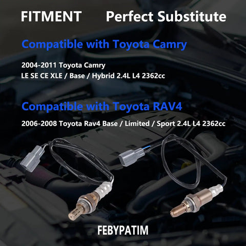 Toyota Camry And RAV4 Oxygen Sensor 2 Pack Plug-And-Play Upstream Downstream O2 Sensor Set Fits 2004-2011 Camry 2.4L 4-Cylinder