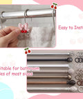 12 Piece Pink Bow Cherry Shower Curtain Hooks Set Resin Rust Resistant Gliding Hooks For Standard Rods Cute Bow Knot Decorative Bath Accessories Vibe For Home showing pink bow hook in use and rods compatibility.
