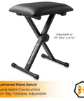 Cushioned piano bench from the 61 Key Digital Keyboard Piano Kit With Stand and Bench for Beginners, adjustable height setting.