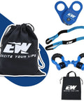 Beefed Up Off Road Recovery Kit With 3 Inch By 8 Foot Tree Saver Strap, 3/4 Inch D Ring Shackles, 10 Ton Snatch Block Pulley, And Storage Bag For Truck SUV ATV 4x4 blue recovery gear set with bag
