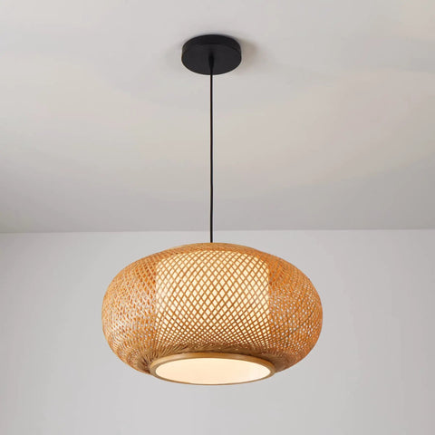 Bamboo Pendant Light With Basket Weave Shade Dope Rattan Chandelier For Kitchen Island And Nursery 23 Inch Hanging Ceiling Light With E26 Bulb Included