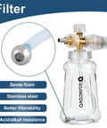 Stainless steel filter on Foam Cannon For Pressure Washer With M22 And 1 Quarter Inch Quick Connect, Pro Car Wash Foam Kit
