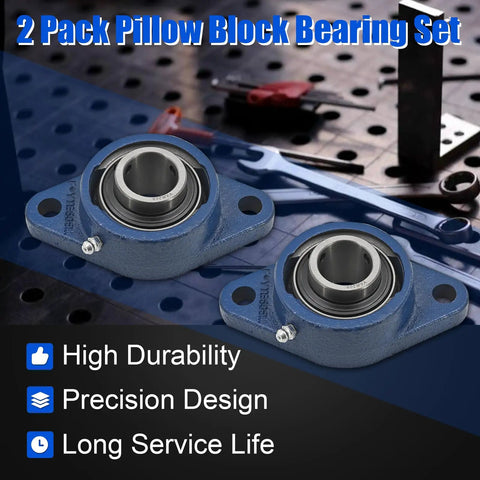 2 Pack Pillow Block Bearing Set 543045052 for Husqvarna FS400 and FS400LV concrete saws on workbench with tools