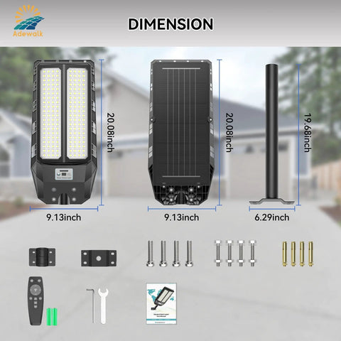 6000W Outdoor Solar Lights Waterproof Ultra Bright With Remote, Dusk To Dawn 7000K LED Solar Street Light With Motion Sensor dimensions