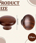 Mushroom Shape Walnut Wood Drawer Handles 10Pcs Coconut Brown Single Hole Wooden Cabinet Knobs, side and top view dimensions