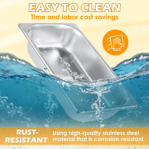 Six Pack 1/3 Size Stainless Steel Steam Table Pans 2.5 Inch Deep Hotel Pan Trays shown in water