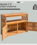 Weatherproof Acacia Wood Outdoor Storage Cabinet With Two Magnetic Doors And Three Level Storage in Brown, dimensions shown