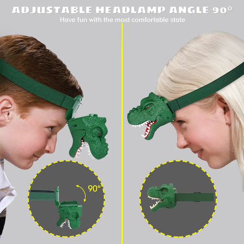 Dinosaur Headlamp For Kids And Adults With Four Modes Led Headlamp For Camping, Hiking And Reading Roar Mode Dino Toy Inspired Gift