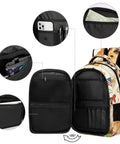 Interior view of Heart And Bone Pet Pals Printed Unisex Backpack showing pockets, compartments, and space, durable polyester, 12.6x7.3x16.5 in.