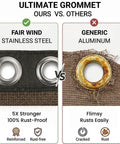 Comparison of Tough As Nails Ninety Percent UV Blocking Sun Shade Cloth With Upgraded Grommets showcasing stainless steel vs aluminum grommet.