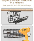 2 Pack Under Desk Cable Management Trays Large Sturdy Metal Cord Organizer For Office And Home, easy installation shown