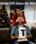 Couple exchanging gifts with Beast Mode Cordless Air Blower, perfect for holiday cleaning and tech enthusiasts.