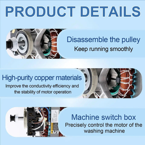 Dryer Drive Motor With Pulley Replacement For Amana Maytag KitchenAid Kenmore 110 Series product details infographic