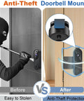 Anti Theft Doorbell Mount No Drill For Video Doorbells Adjustable Bracket Holder Ideal For Apartment Rentals Zero Fuss Install With Security Screws And Theft Resistant Design, before and after installation